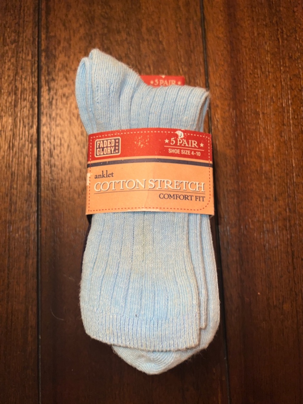 Faded Glory Blue Cotton Stretch Crew Socks